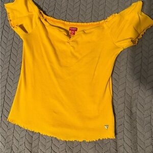 Guess Yellow Ruffled Fitted Blouse